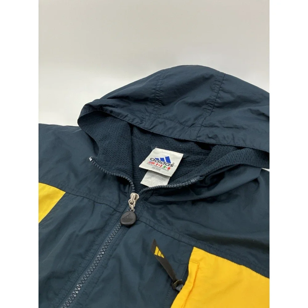 VNTG 90's Adidas Colorblock Windbreaker Jacket Men's‎ XL Navy Yellow Hooded Zip